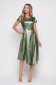 Rochie 'Anastasia' verde cu peliculă și accesoriu floare - Img 6