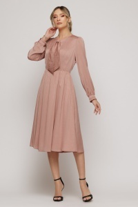 Rochie 'Annalise' rosé plisată din satin texturat cu eșarfă