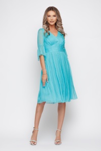 Rochie 'Ariana' turquoise din mătase naturală - Img 2