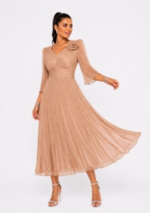 Rochie 'Ava' din voal sidefat auriu cu floare decorativă