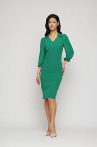 Rochie 'Ava' verde office cu guler - Img 2
