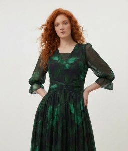 Rochie 'Aveline' lungă din mătase naturală imprimată floral cu pliseuri - Img 5