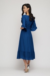 Rochie 'Beverly' albastru indigo cu bust petrecut - Img 2
