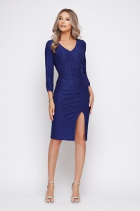Rochie 'Blair' albastru indigo din lurex sidefat - Img 3