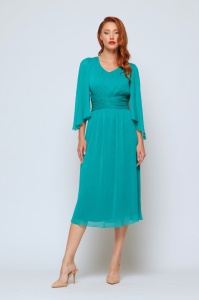 Rochie 'Elara' turquoise din voal satinat cu mâneci ample