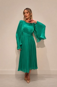 Rochie 'Elara' verde smarald cu mâneci ample - Img 2