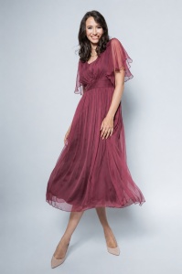 Rochie 'Elise' burgundy din mătase naturală