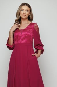 Rochie 'Elisia' fucsia cloș cu bust din satin - Img 2