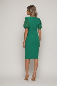 Rochie 'Eloise' verde cu mâneci din tulle sidefat - Img 8
