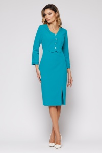 Rochie 'Eveline' turquoise cu nasturi - Img 2