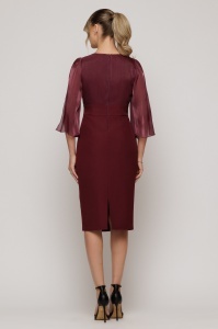 Rochie 'Irene' burgundy cu mâneci tip capă și floare în talie - Img 5