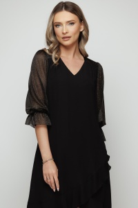 Rochie 'Ivonne' neagră cu mâneci din tulle sidefat - Img 5