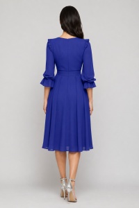 Rochie 'Jane' albastru regal cu pliseuri și volănașe - Img 3
