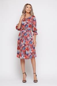 Rochie 'Judy' din voal satinat imprimat multicolor și lanț auriu - Img 5