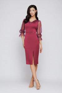 Rochie 'Katherine' din material satinat cu mâneci din tulle sidefat - Img 3