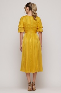 Rochie 'Leea' galbenă din voal plisat și floare decorativă - Img 4