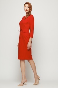 Rochie 'Lillian' roșie din tricot cu brâu tip corset - Img 3