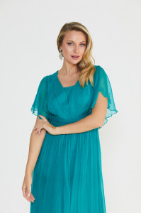 Rochie lungă turquoise din mătase naturală - Img 5