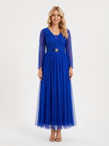 Rochie 'Marina' albastru royal din tulle din mătase naturală  - Img 4