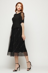 Rochie midi cu basc si umeri transparenti - Img 3