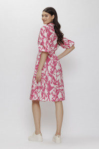 Rochie 'Ofelia' din bumbac cu print floral roz fucsia - Img 6