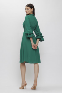 Rochie 'Renée' verde evazată cu fundă și pasmanterii - Img 2
