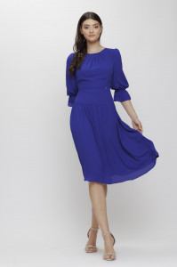 Rochie 'Sabrina' albastru regal evazată - Img 3