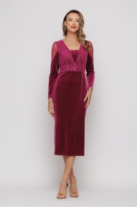 Rochie 'Selma' fucsia cu inserții din tulle sidefat - Img 3