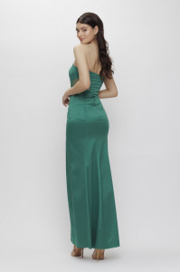 Rochie 'Serena' verde din tafta și inserții din tulle sidefat - Img 6