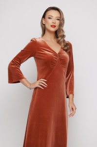 Rochie 'Sienna' caramel midi din catifea - Img 3
