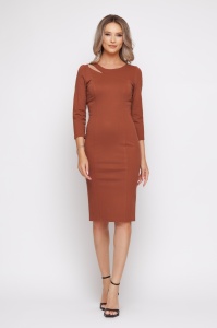 Rochie 'Sylvie' cărămizie din bumbac cu decupaj - Img 1