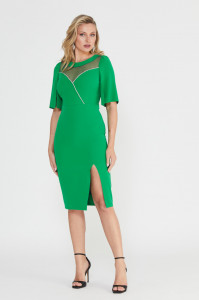 Rochie verde cu șliț și inserție din tulle - Img 2