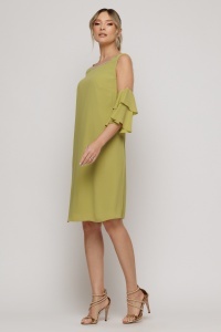 Rochie verde lime cu umeri transparenți și mâneci cu volane ample - Img 3