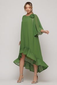 Rochie verde olive din voal cu detaliu floral