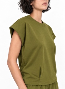 Top verde din tricot cu mâneci scurte ample - Img 2