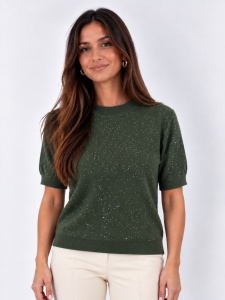 Tricou verde din tricot cu ștrasuri fine