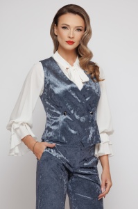 Vestă 'Charlize' din catifea albastru denim - Img 1