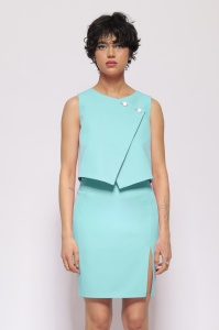 Vestă 'Orphea' turquoise asimetrică cu decupaj - Img 1
