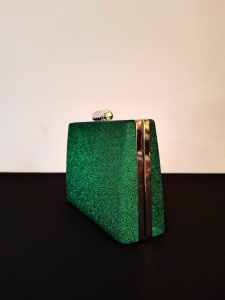 Clutch argintiu verde glitter cu lanț detașabil - Img 3