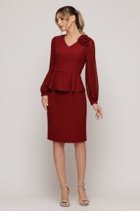 Compleu elegant bordeaux cu bluză cu peplum și fustă conica - Img 4
