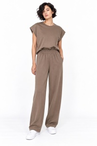 Pantaloni ampli maro taupe cu talie elastică