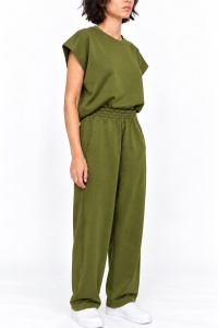 Pantaloni ampli verde olive cu talie elastică - Img 3