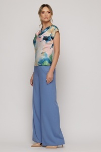 Pantaloni bleu evazați din vâscoză - Img 5