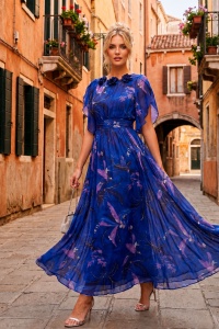 Rochie 'Alessia' lungă din mătase naturală imprimată și vâscoză