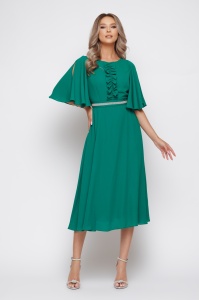 Rochie 'Amélie' midi verde cu cordon detașabil - Img 7