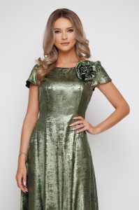 Rochie 'Anastasia' verde cu peliculă și accesoriu floare - Img 7