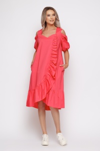 Rochie 'Annabelle' roz din bumbac cu volane - Img 3