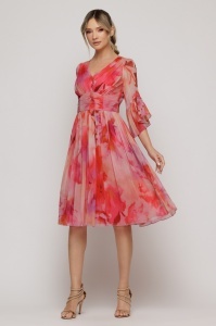 Rochie 'Arielle' din voal mătăsos cu imprimeu vibrant - Img 6