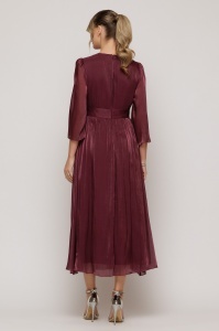 Rochie 'Ava' burgundy din voal sidefat cu floare decorativă - Img 5
