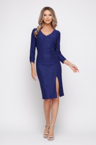 Rochie 'Blair' albastru indigo din lurex sidefat - Img 4
